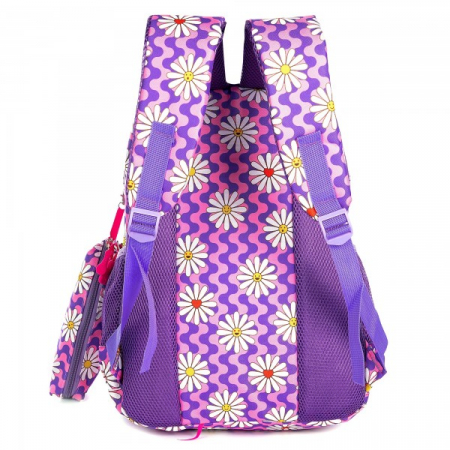 Ghiozdan scoala Mesco, Flori, 4 compartimente si penar, Mov, 44 x 32 x 16 cm [1]