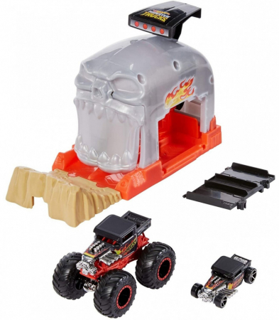 HOT WHEELS LANSATOR MONSTER TRUCK CRANIUL CU DOUA MASINUTE [1]