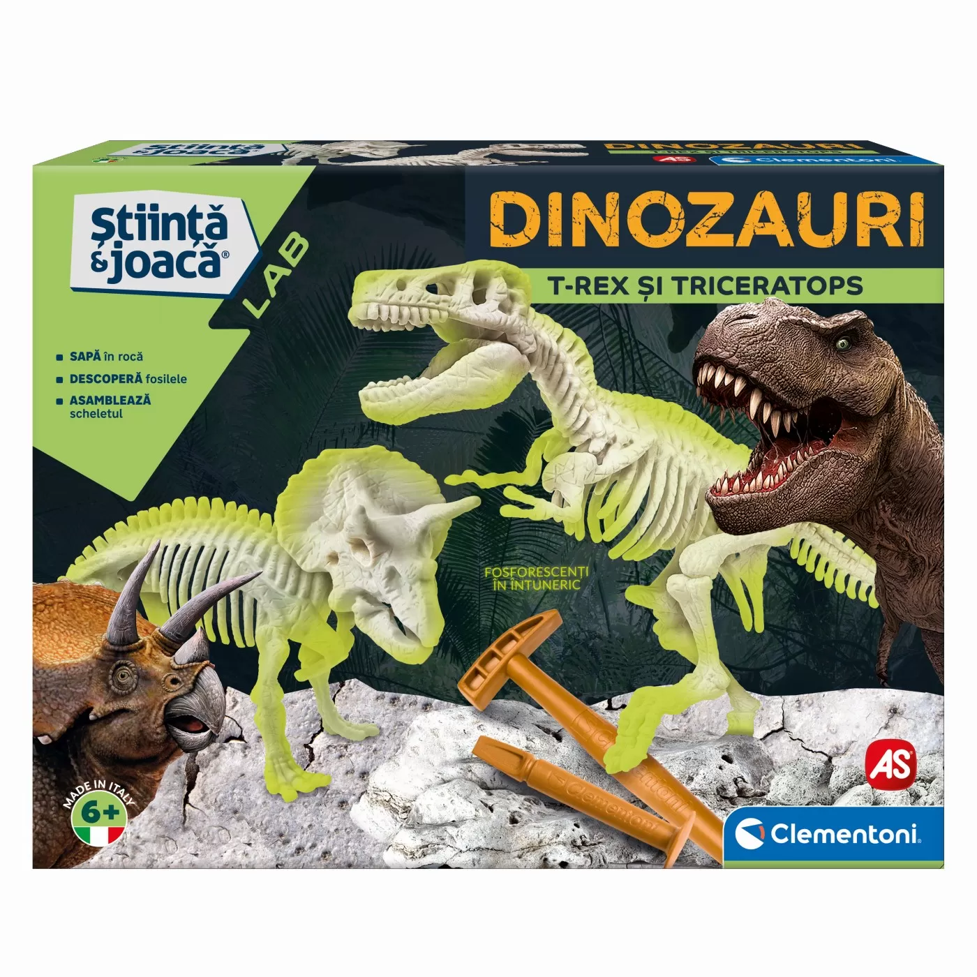 Scoala si gradinita - DESCOPERA DINOZAURUL T-REX & TRICERAPTOR FLUO STIINTA SI JOACA