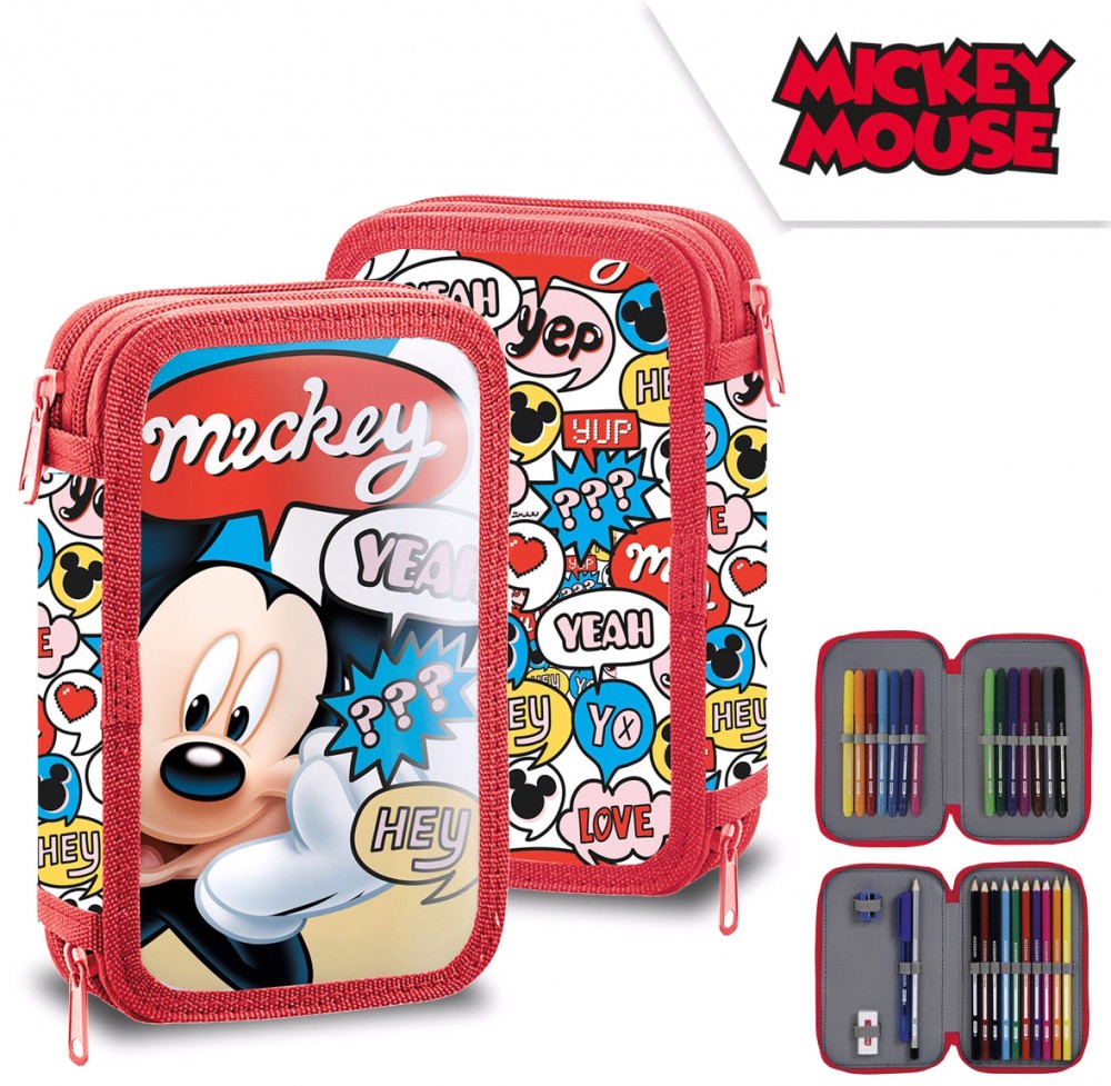 Ghiozdane si genti baieti - Penar echipat cu doua Fermoare Mickey Mouse