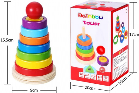 Piramida Montessori Curcubeu – sortator cu forme geometrice [0]