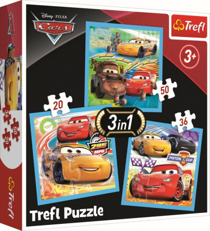Puzzle Trefl 3 in 1, Disney Cars - Pregatiri pentru cursa [0]