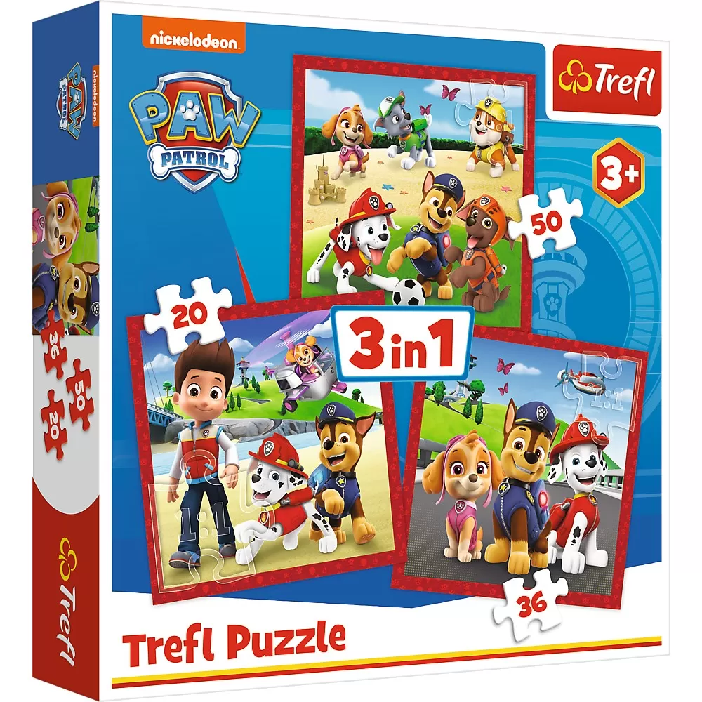 Puzzle 3-6 ani - Puzzle Trefl 3 in 1, Patrula Catelusilor 20, 36, 50 piese