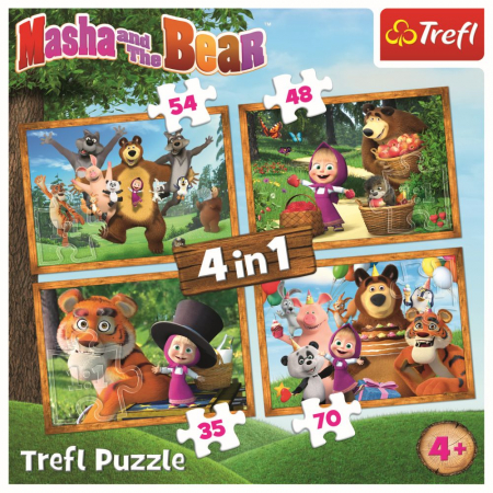 Puzzle Trefl 4 in 1, Masha and the Bear, Aventuri in padure [5]