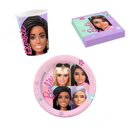 Idei cadouri - Set 32 piese- farfurii pahare si servetele Barbie