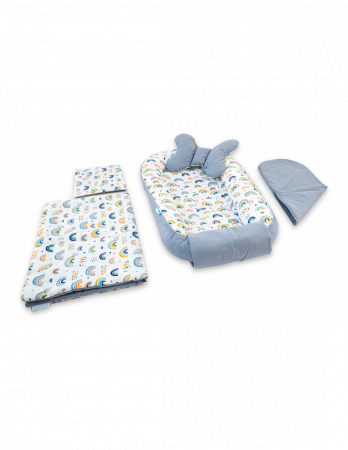 Baby Nest - Set 5 piese Baby Nest din Bumbac, model gri curcubeu unisex
