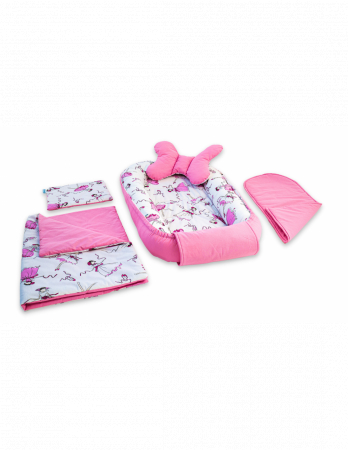 Baby Nest - Set 5 piese Baby Nest din Bumbac, model balerine roz