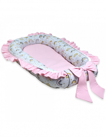 Set 5 piese Baby Nest Premium din Bumbac, curcubeu cu roz deschis [1]