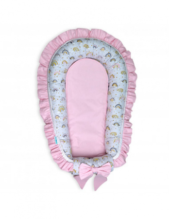 Set 5 piese Baby Nest Premium din Bumbac, curcubeu cu roz deschis [3]