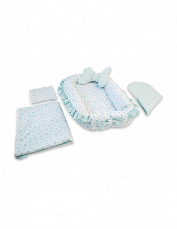 Baby Nest - Set 5 piese Baby Nest Premium din Bumbac, model fundita menta