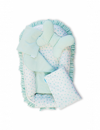 Set 5 piese Baby Nest Premium din Bumbac, model fundita menta [1]