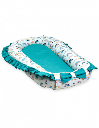 Set 5 piese Baby Nest Premium din Bumbac, curcubeu cu turcoaz [3]