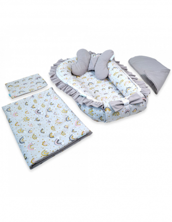 Baby Nest - Set 5 piese Baby Nest Premium din Bumbac, curcubeu cu gri