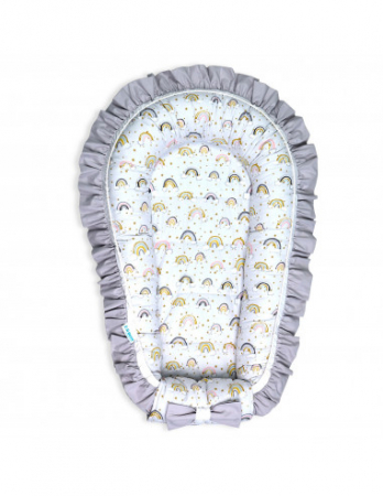 Set 5 piese Baby Nest Premium din Bumbac, curcubeu cu gri [2]