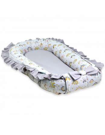 Set 5 piese Baby Nest Premium din Bumbac, curcubeu cu gri [4]