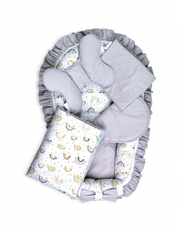 Set 5 piese Baby Nest Premium din Bumbac, curcubeu cu gri [1]