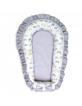 Set 5 piese Baby Nest Premium din Bumbac, curcubeu cu gri [3]