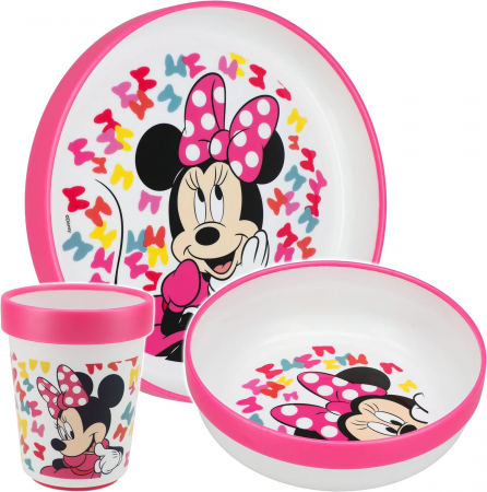 Set de masa Disney  Minnie Mouse, antiderapant, din plastic pentru cuptorul cu microunde [0]