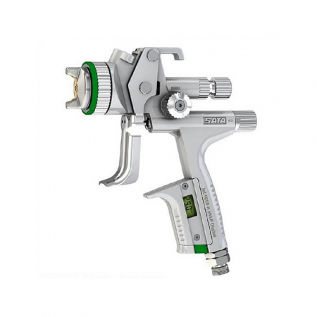 Pistoale de vopsit - Sata_Pistol_vopsit_JET_5000B_HVLP_digital_cu_pahar_plastic_reutilizabil_600ml_QCC_cu_stut_pivotant
