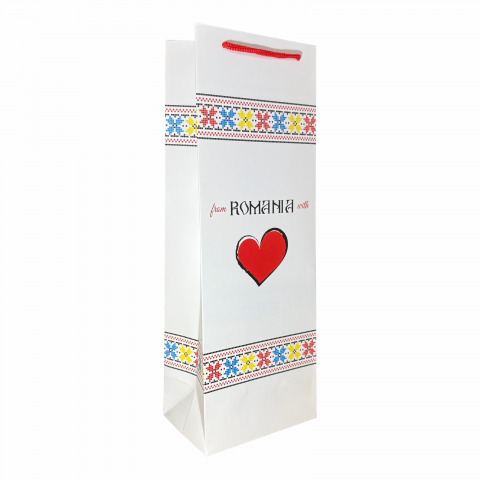 Pungi cadou cu model VARA - Punga de cadou pentru sticla model FROM ROMANIA WITH LOVE