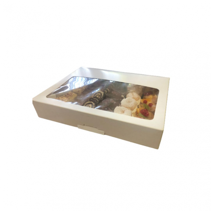 Cutii cu fereastra pentru prajituri 1 kg, 31.5x24.5x5.7 cm, alb, 10 bucati-se [3]