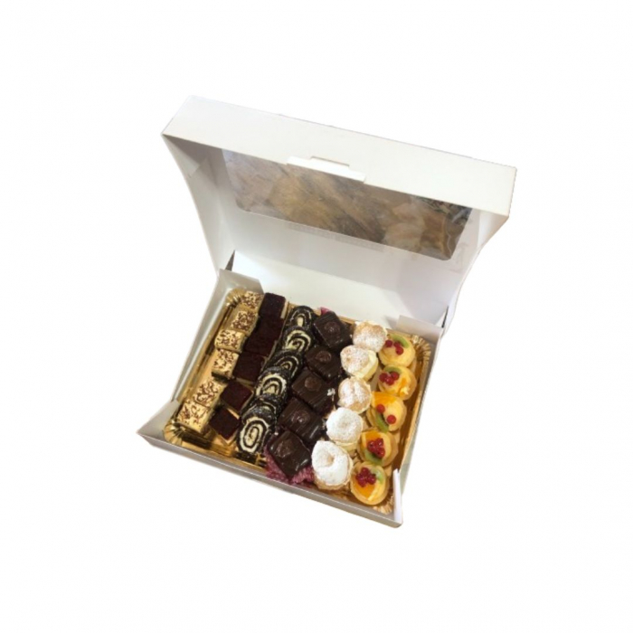 Cutii cu fereastra pentru prajituri 1 kg, 31.5x24.5x5.7 cm, alb, 10 bucati-se [4]