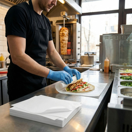 Hartie de impachetat | ambalat - Hartie alba cu polietilena, 35x50 cm, 60+10g, 1 sul de 10 kg