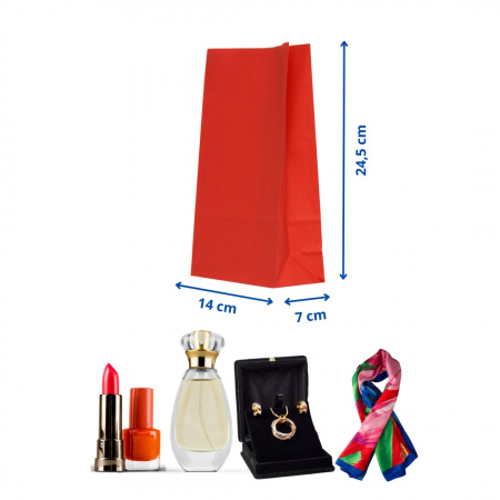 Pungi de hartie kraft - Pungi rosii din hartie 14x7x24,5 cm pentru cadouri si bijuterii