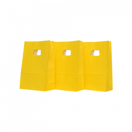 Pungi hartie cu maner - sacose-cu-maner-decupat-galben-color-14x7x21-cm-CMD-PaperBag