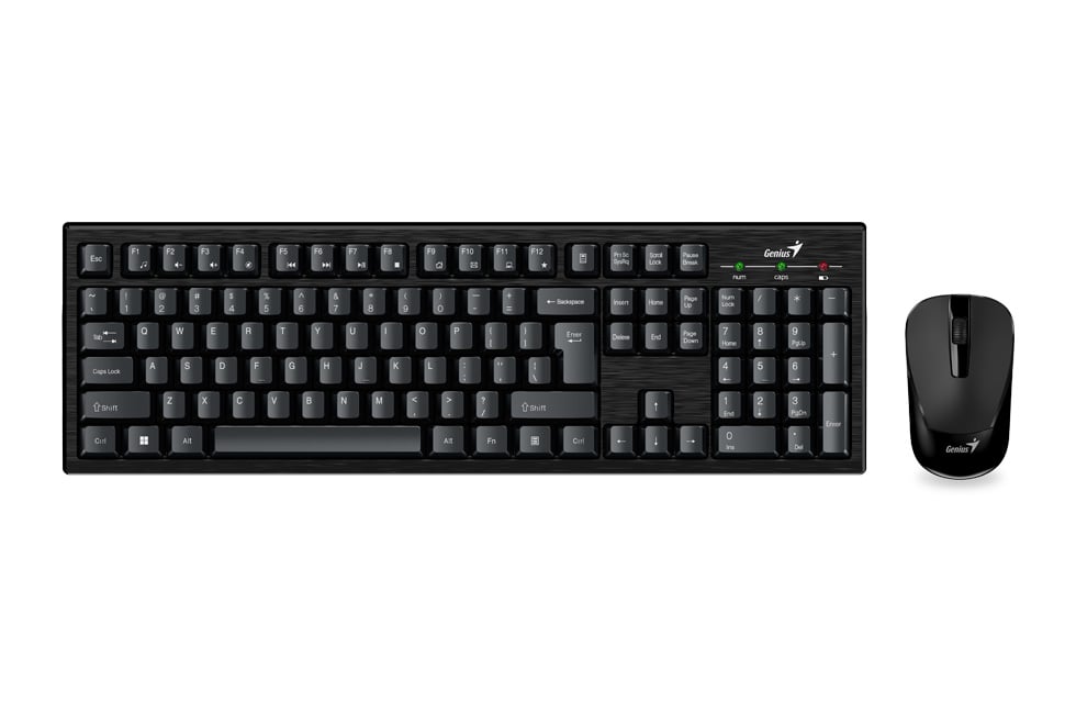 Tastaturi - KIT wireless GENIUS, tastatura wireless 104 taste (slim) + mouse wireless 1000dpi, 3 butoane, black, Cod Produs: 31340014400