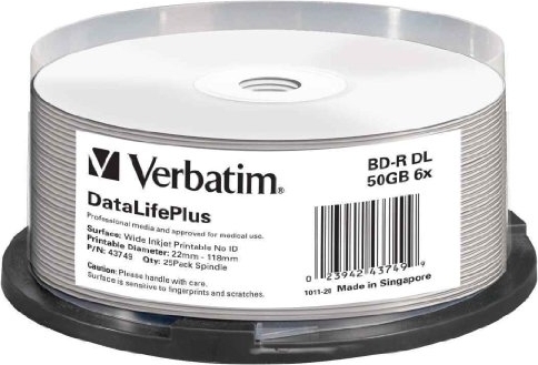 Blank-uri - BD-R VERBATIM  50GB, viteza 6x, 25 buc, Double Layer, spindle, printabil, Cod Produs: 43749