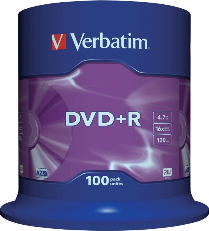 Blank-uri - DVD+R VERBATIM  4.7GB, 120min, viteza 16x, 100 buc, Single Layer, spindle, Cod Produs: 43551