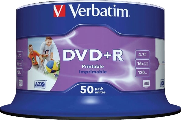 Blank-uri - DVD+R VERBATIM  4.7GB, 120min, viteza 16x, 50 buc, Single Layer, spindle, printabil, Cod Produs: 43512