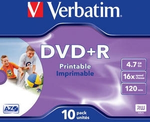 Blank-uri - DVD+R VERBATIM  4.7GB, 120min, viteza 16x,  1 buc, Jewel case,Single Layer, printabil, Cod Produs: 43508