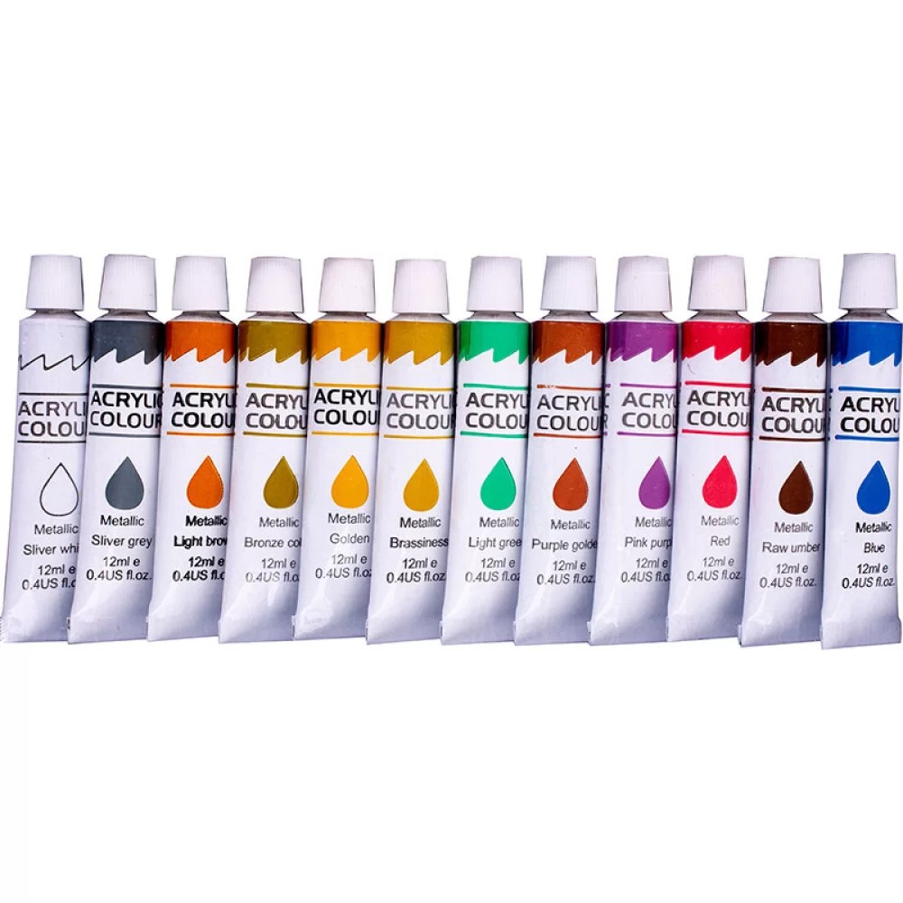 Acuarele acrilice 12 culori Metalizate in tub metalic 12ml [1]