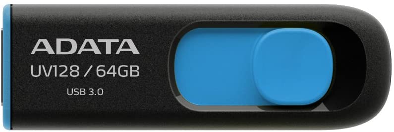 Electronice - MEMORIE USB 3.2 ADATA 64 GB, retractabila, carcasa plastic, negru / albastru, Cod Produs: AUV128-64G-RBE