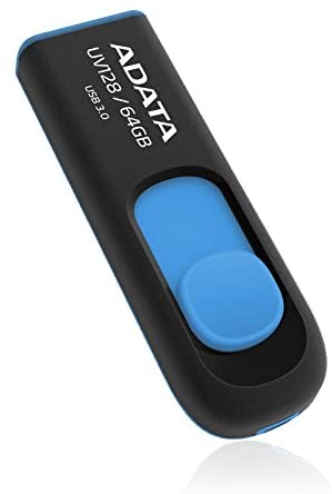 MEMORIE USB 3.2 ADATA 64 GB, retractabila, carcasa plastic, negru / albastru, Cod Produs: AUV128-64G-RBE [1]