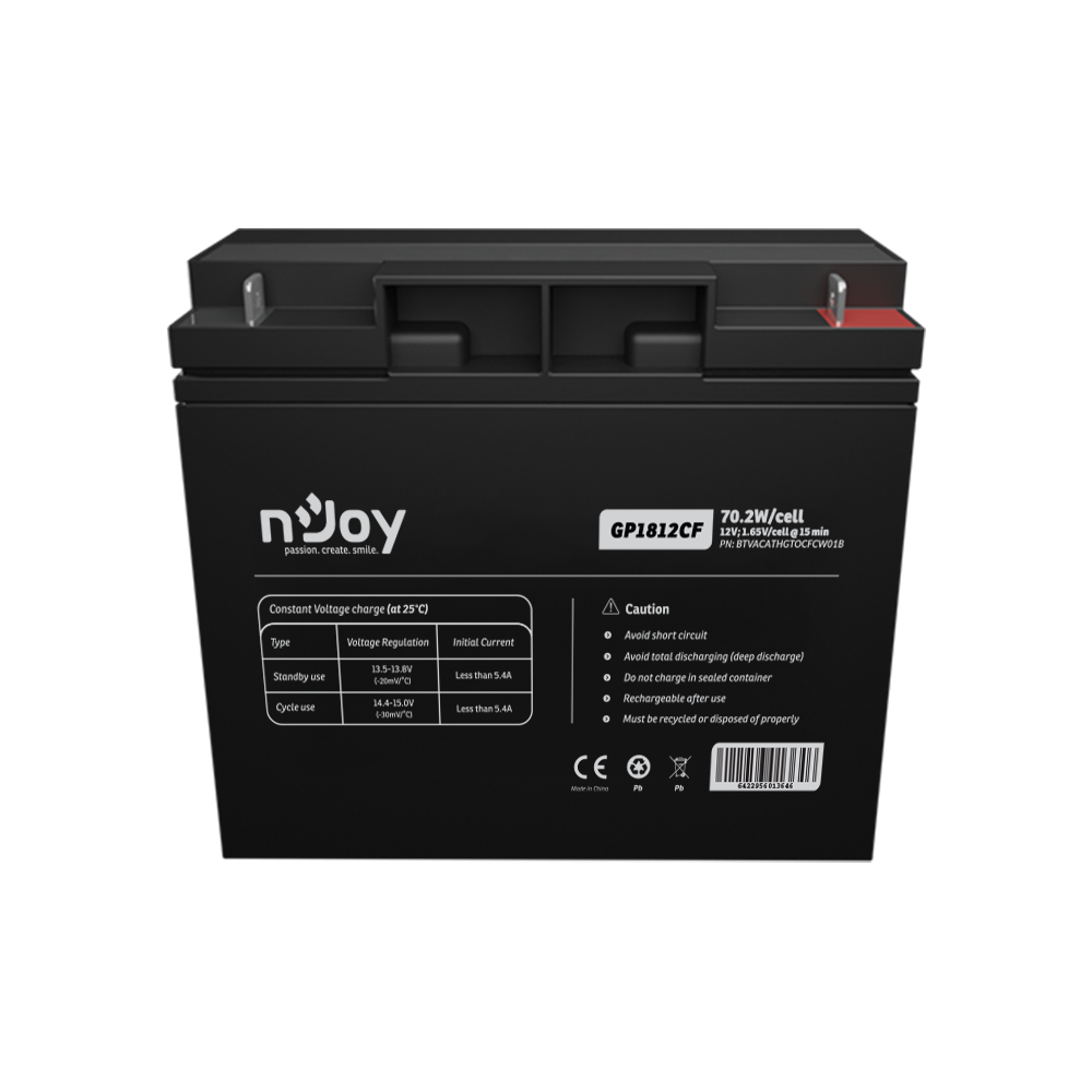 Electronice - Baterie UPS nJoy | BTVACATHGTOCFCW01B | GP1812CF | 12 V | 18 A | Borne F3 | 70,2 W | 181 x 77 x 167 mm Cod Produs: BTVACATHGTOCFCW01B