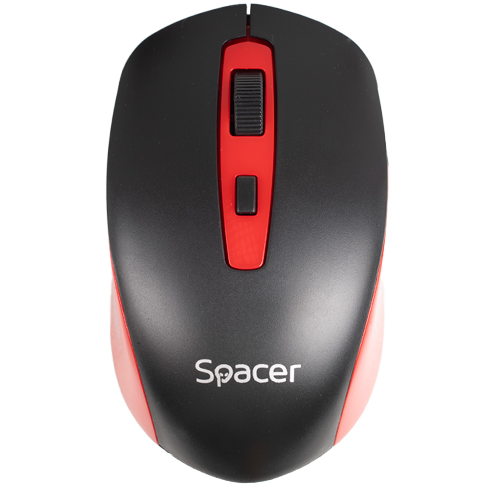 MOUSE Spacer, PC sau NB, wireless, 2.4GHz, optic, 1600 dpi, butoane/scroll 4/1, negru cu rosu, baterii incluse 2x AAA, ambalaj blister, Cod Produs: SPMO-WS01-BKRD [1]