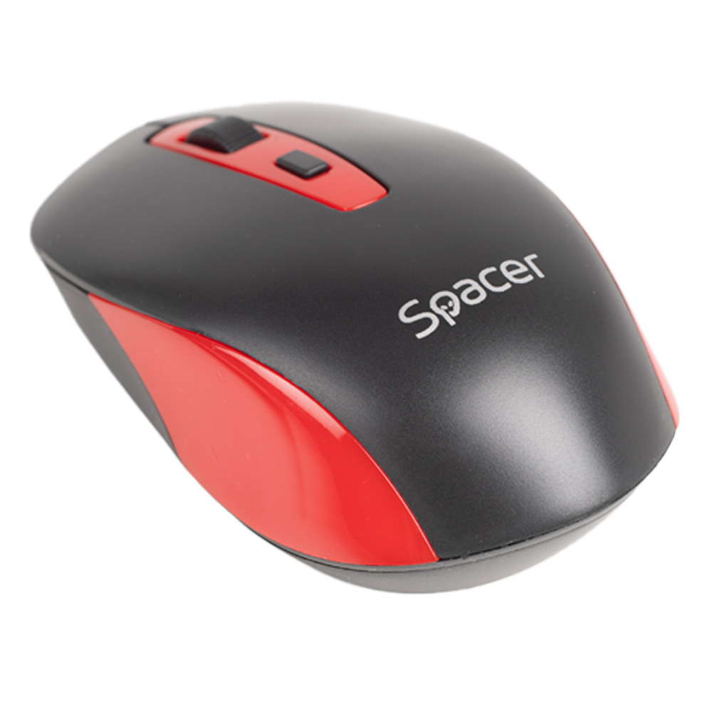 Periferice - MOUSE Spacer, PC sau NB, wireless, 2.4GHz, optic, 1600 dpi, butoane/scroll 4/1, negru cu rosu, baterii incluse 2x AAA, ambalaj blister, Cod Produs: SPMO-WS01-BKRD
