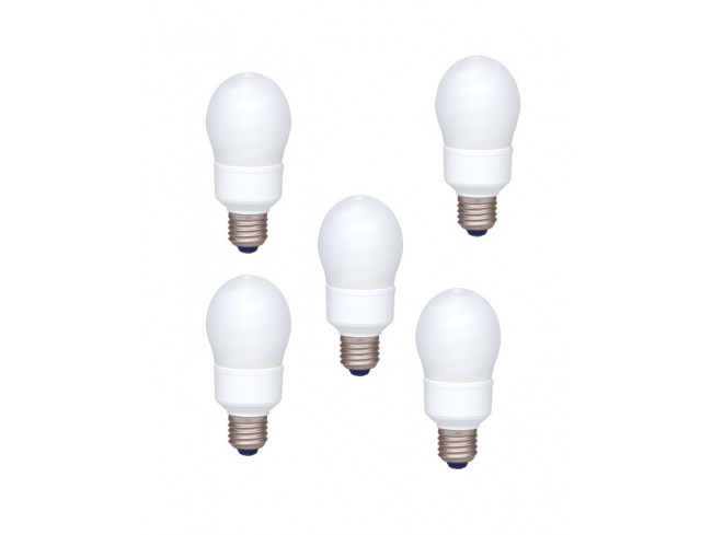 Becuri - SET 5 becuri fluorescent Panasonic, soclu E27, putere 18W, forma oval, lumina alb rece, alimentare 220 - 240 V, Cod Produs: EFA18E65HD-5
