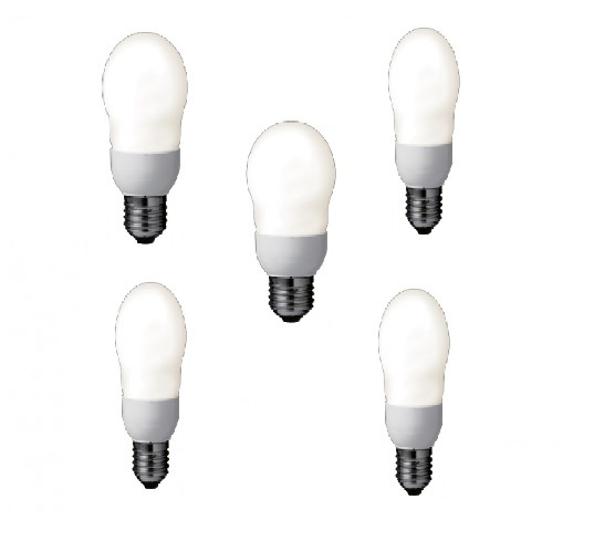 Becuri - SET 5 becuri fluorescent Panasonic, soclu E27, putere 8W, forma oval, lumina alb calda, alimentare 220 - 240 V, Cod Produs: EFA8E27HD-5