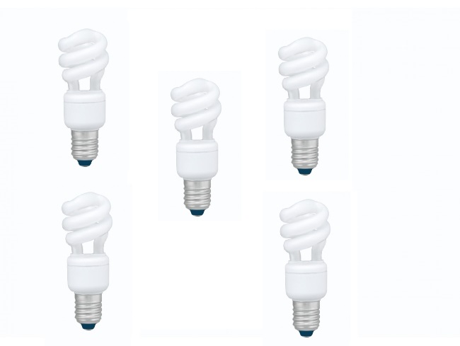 Becuri - SET 5 becuri fluorescent Panasonic, soclu E27, putere 8W, forma spirala, lumina alb calda, alimentare 220 - 240 V, Cod Produs: EFD8E27HD3E-5