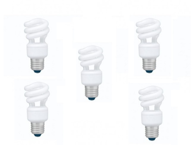 Becuri - SET 5 becuri fluorescent Panasonic, soclu E27, putere 8W, forma spirala, lumina alb rece, alimentare 220 - 240 V, Cod Produs: EFD8E65HD3E-5