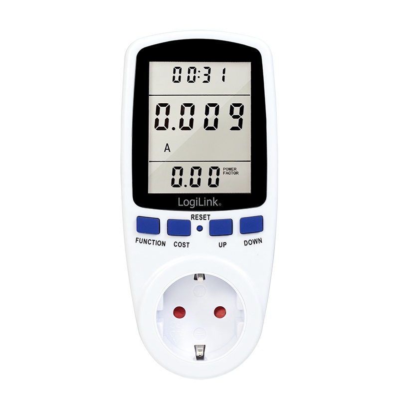 PRIZA LOGILINK, Schuko x 1, conectare prin Schuko (T), contor de cost energie, 16 A, afisaj energie / putere / tarif cost, baterie incorporata, alb, Cod Produs: EM0003 [1]