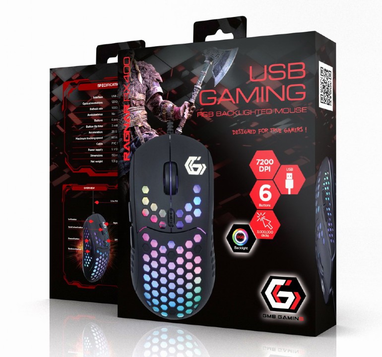 MOUSE GEMBIRD, gaming, cu fir, USB, optic, 7200 dpi, butoane/scroll 6/1, iluminare, cablu 1.8m, negru, Cod Produs: MUSG-RAGNAR-RX400 [2]