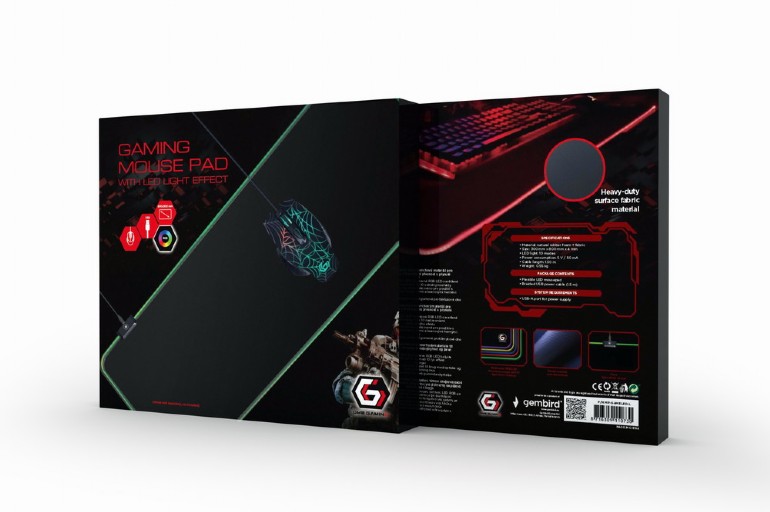 MousePAD GEMBIRD - gaming, cauciuc si material textil, 800 x 300 x 4 mm, Iluminare 10 moduri, negru, Cod Produs: MP-GAMELED-L [1]