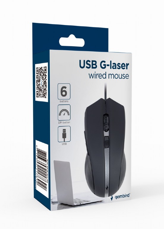 MOUSE GEMBIRD, PC sau NB, cu fir, USB, laser, 2400 dpi, butoane/scroll 6/1, cablu 1.8m, negru-argintiu, Cod Produs: MUS-GU-02 [3]