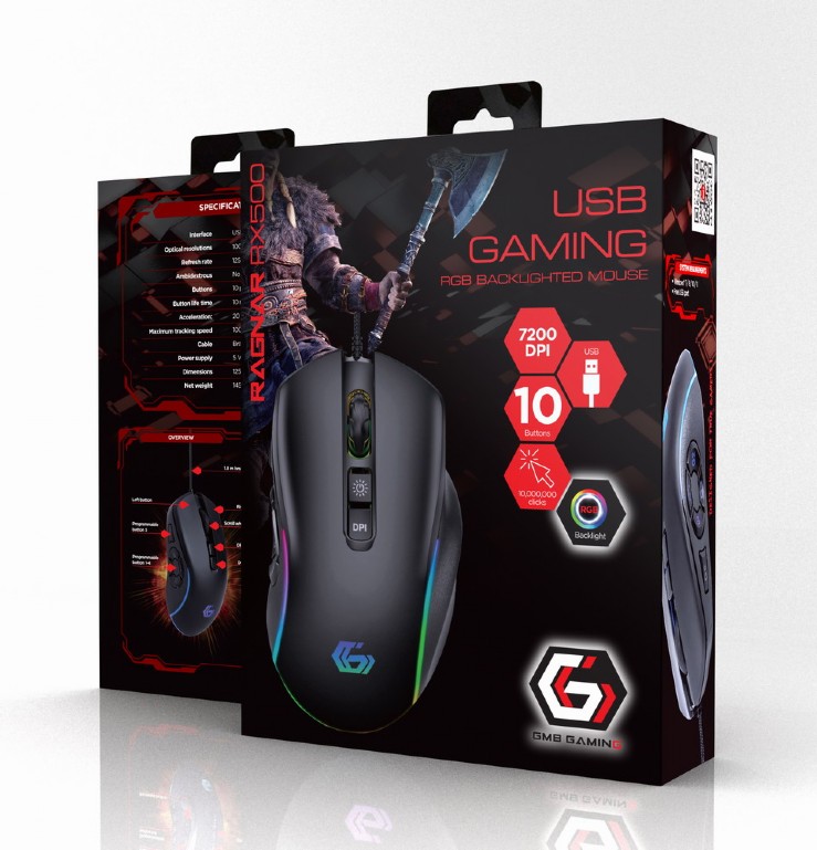 MOUSE GEMBIRD, gaming, cu fir, USB, optic, 7200 dpi, butoane/scroll 10/1, iluminare, cablu 1.8m, negru, Cod Produs: MUSG-RAGNAR-RX500 [3]