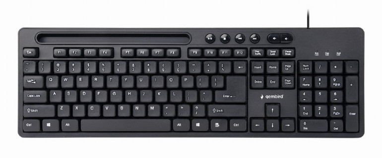 Tastaturi - TASTATURA GEMBIRD USB, multimedia 104 taste + 6 taste multimedia, cu stand telefon, black Cod Produs: KB-UM-108